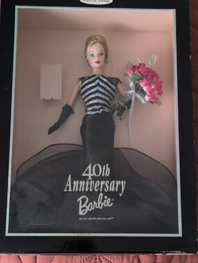 Barbie Black Gown with Silver Accents and Pink Bouquet - Never Removed From Box